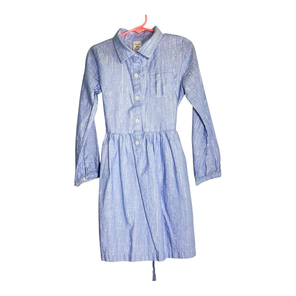 Carter's Silver Strand Chambray Collared Dress Toddler Girl 5T Blue Cotton